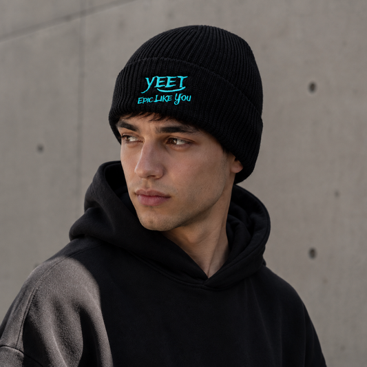 Gorro De Lana Tipo Beanie Color Negro Logo Bordado Cian Yeet