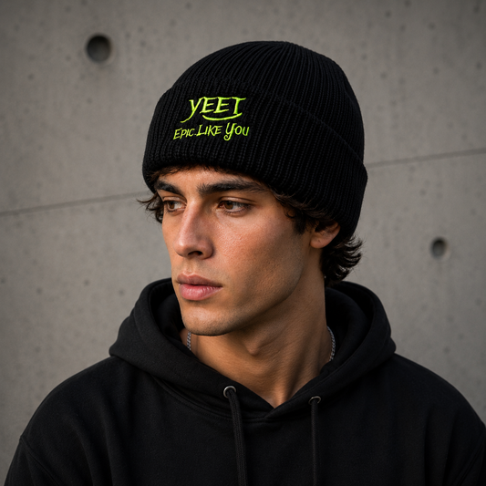 Gorro De Lana Tipo Beanie Color Negro Logo Bordado Verde Yeet