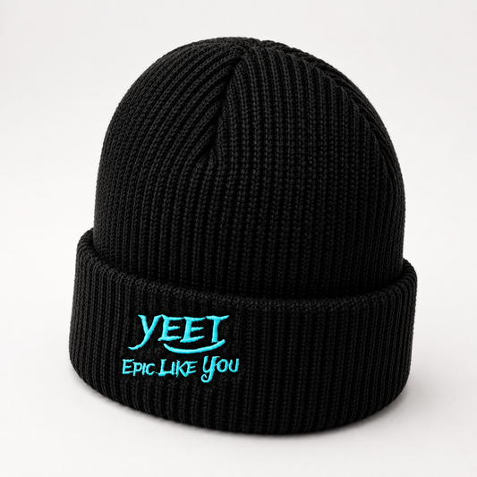 Gorro De Lana Tipo Beanie Color Negro Logo Bordado Cian Yeet