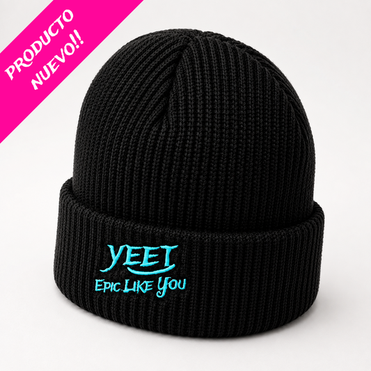 Gorro De Lana Tipo Beanie Color Negro Logo Bordado Cian Yeet