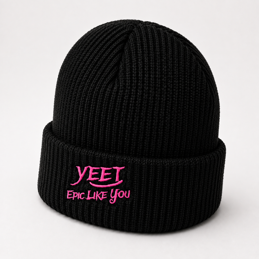 Gorro De Lana Tipo Beanie Color Negro Logo Bordado Fuxia Yeet