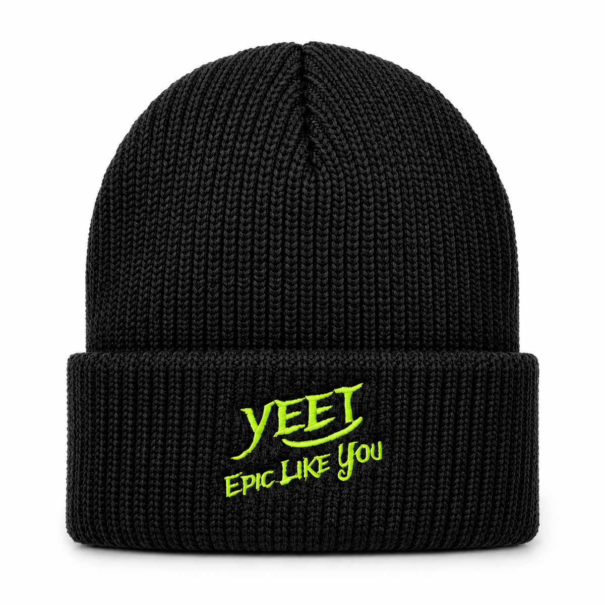 Gorro De Lana Tipo Beanie Color Negro Logo Bordado Verde Yeet