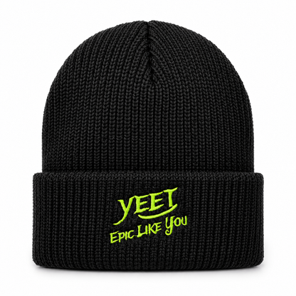 Gorro De Lana Tipo Beanie Color Negro Logo Bordado Verde Yeet