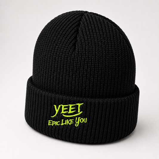Gorro De Lana Tipo Beanie Color Negro Logo Bordado Verde Yeet