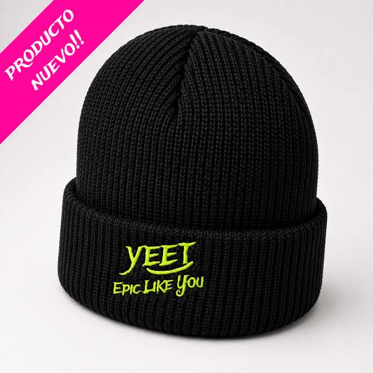Gorro De Lana Tipo Beanie Color Negro Logo Bordado Verde Yeet