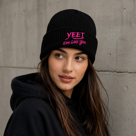 Gorro De Lana Tipo Beanie Color Negro Logo Bordado Fuxia Yeet